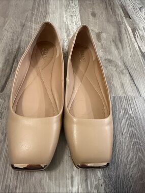 Alfani Beige Square-Toe Ballet Flats with Metallic Toe Cap